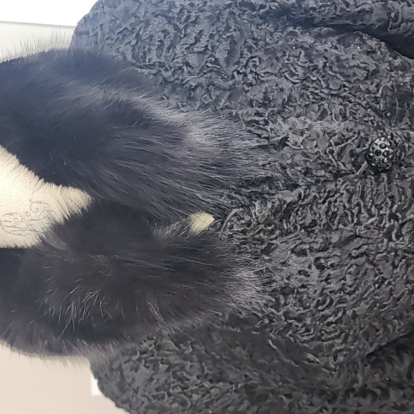 VINTAGE REAL FUR PERSIAN LAMB FOX FUR COLLAR LINED COAT EUC - Picture 4 of 15